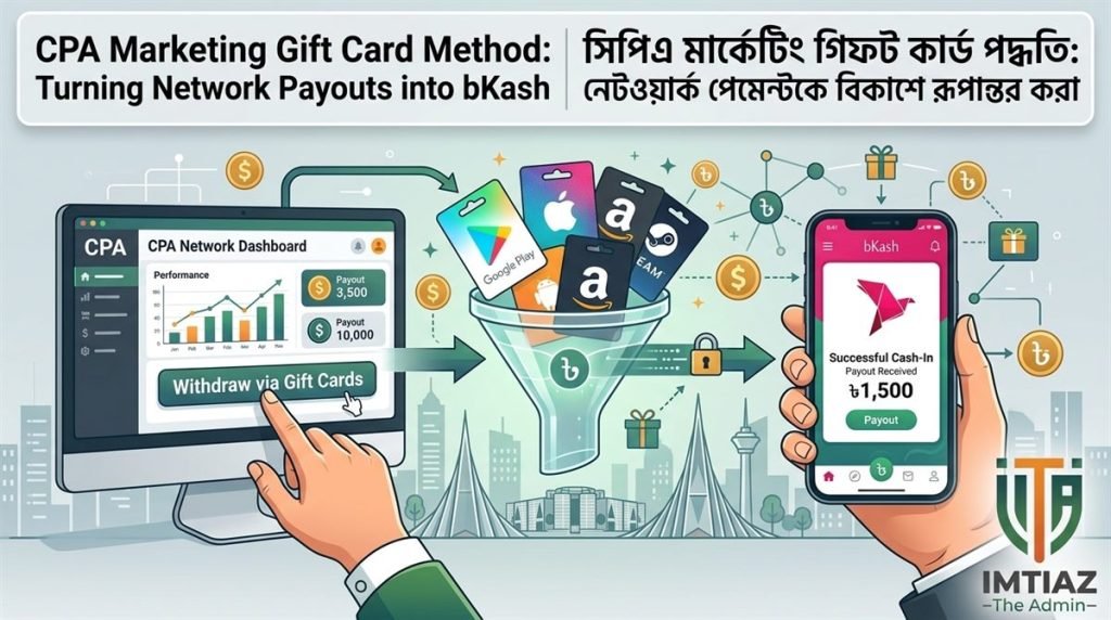 CPA network dashboard payout withdrawn as gift cards and converted into bKash in Bangladesh